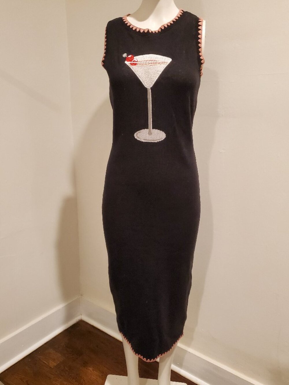 Another Girl Black Martini Knit Tank Midi Dress Crochet Trim Size Small